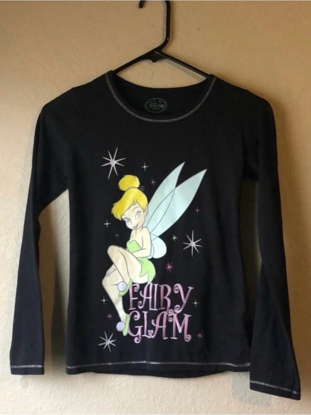 Disney Shirt Vintage Y2K Girls Tinkerbell Black Long Sleeve Shirt Top Girls Med
